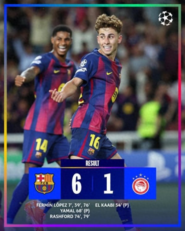 金鑫优配 【欧冠】费尔明帽子戏法, 巴萨6比1大胜奥林匹亚科斯